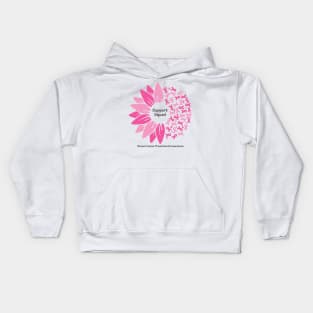 Breast cancer support squad with flower, ribbons & black type Kids Hoodie